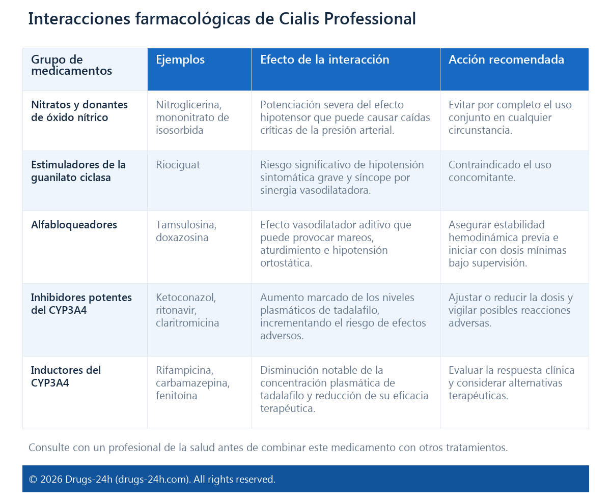 Interacciones farmacológicas de Cialis Professional