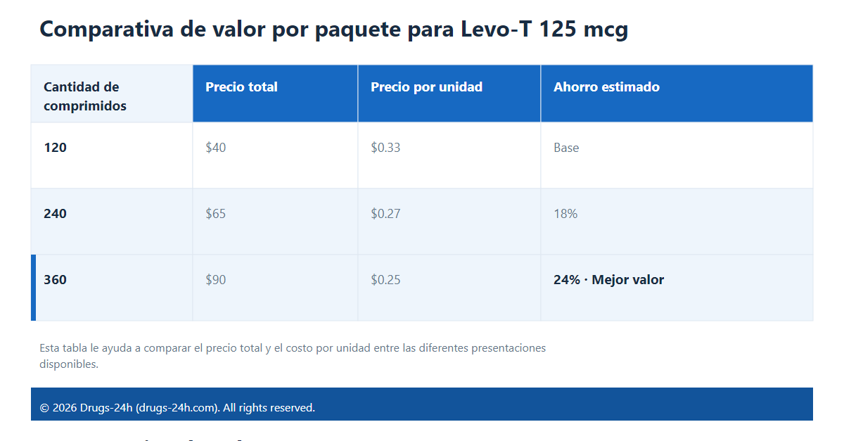 Comparativa de valor por paquete para Levo-T 125 mcg