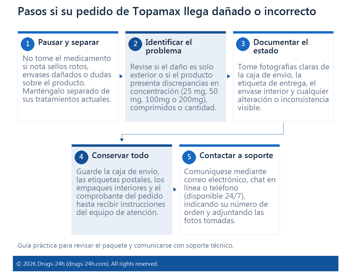 Pasos si su pedido de Topamax llega dañado o incorrecto